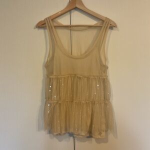 American Eagle Babydoll Fairy Coquette Mesh Sequin Cream Tank Top Size M